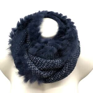 LA FIORENTINA RABBIT TRIM INFINITY SCARF MU/FFLER NAVY BLUE SILVER LUREX
